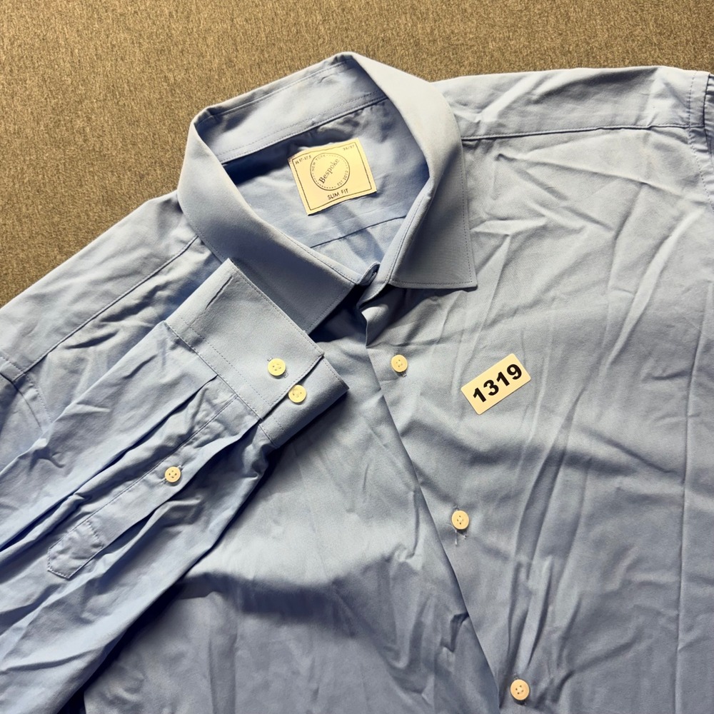 Bespoke New York Mens Slim Fit Dress Shirt Blue XL 17-17.5 36/37 Long Sleeve